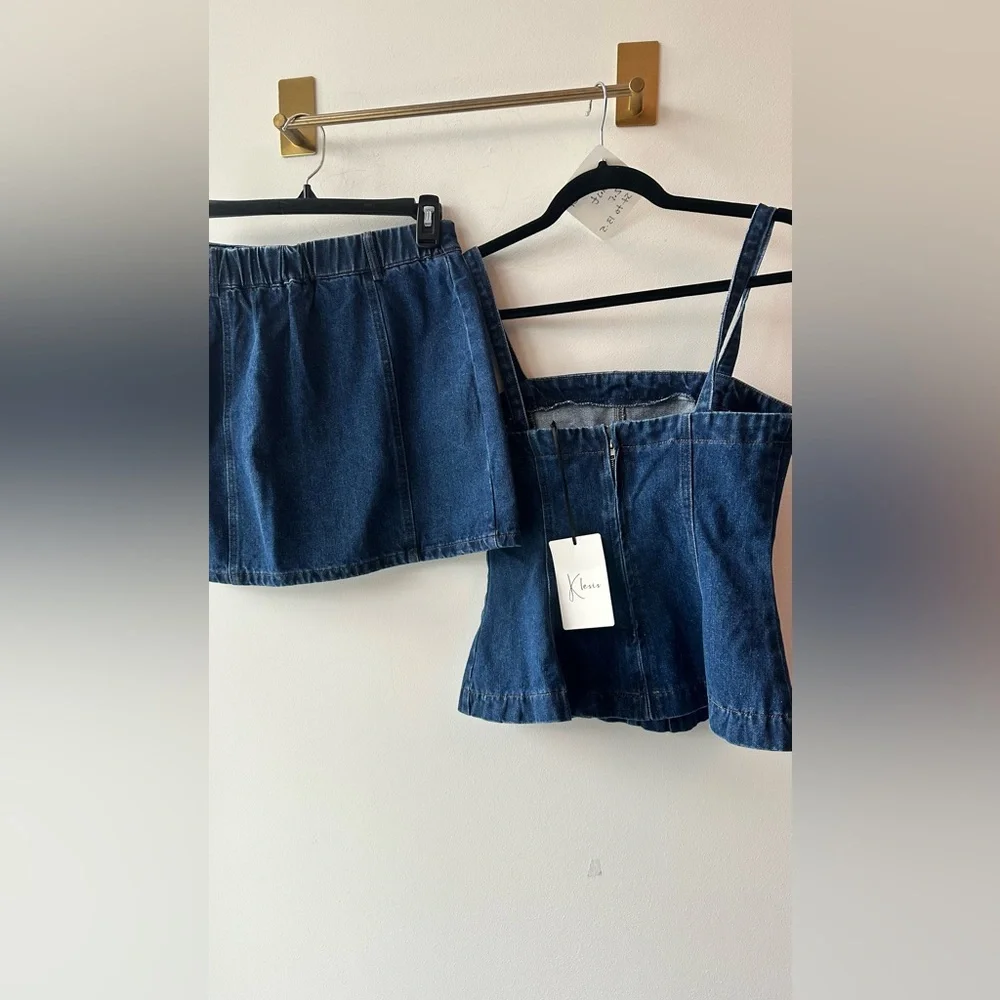 Klesis 🆕 Denim Peplum Top & Mini Skirt Set | S M L
